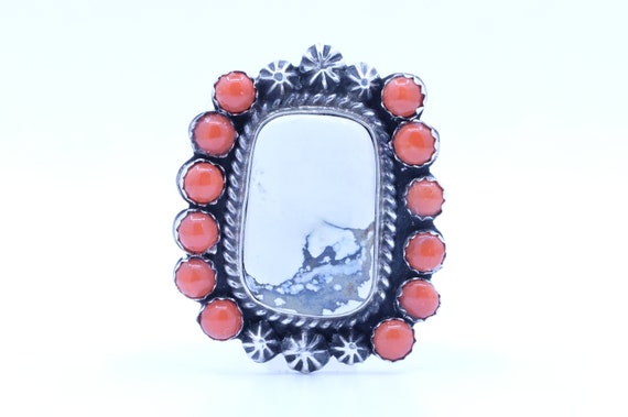 Sterling Silver Coral and White Buffalo Aaron Toa… - image 1