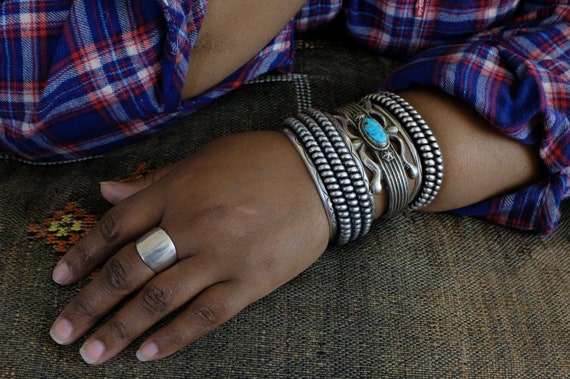 Sterling Silver Turquoise Sandcast Navajo Cuff Br… - image 10