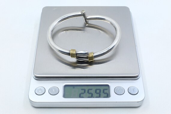 Sterling Silver and Brass Accented Hinged Bangle … - image 5