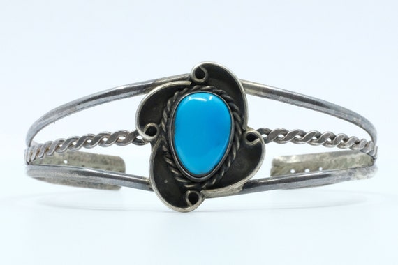 Sterling Silver Turquoise Vintage Navajo Cuff Bra… - image 1