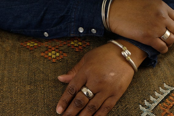 Sterling Silver and Brass Accented Hinged Bangle … - image 9