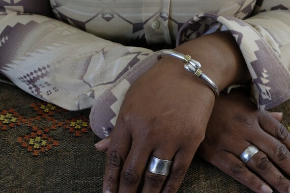 Sterling Silver and Brass Accented Hinged Bangle … - image 10