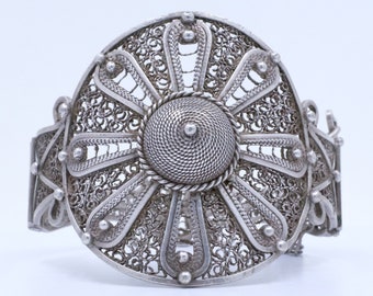 Silver Moroccan Filigree Hinged Bracelet