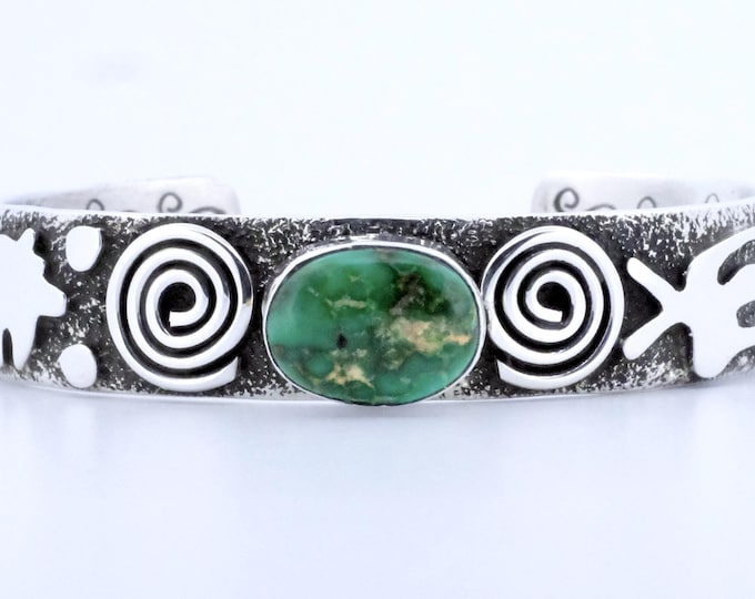 Featured listing image: Alex Sanchez Petroglyph Sonoran Gold Turquoise Sterling Silver Navajo Cuff Bracelet 1/2 in.