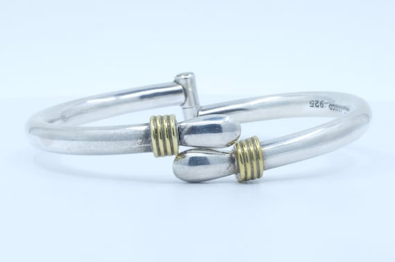 Sterling Silver and Brass Accented Hinged Bangle … - image 1