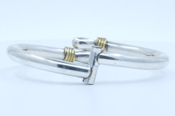 Sterling Silver and Brass Accented Hinged Bangle … - image 3