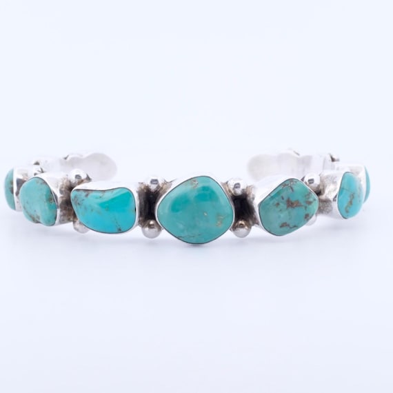 Natural Turquoise Studded Nugget Stacking Cuff Bracelet
