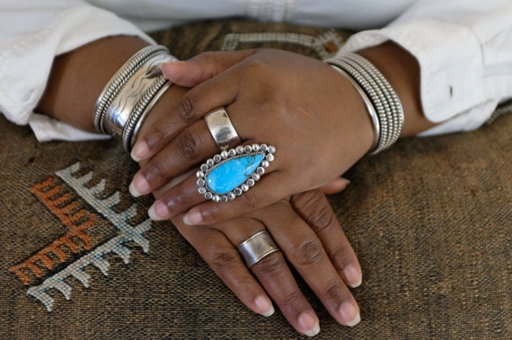 Sterling Silver Turquoise Greg Yazzie Navajo Ring - image 9