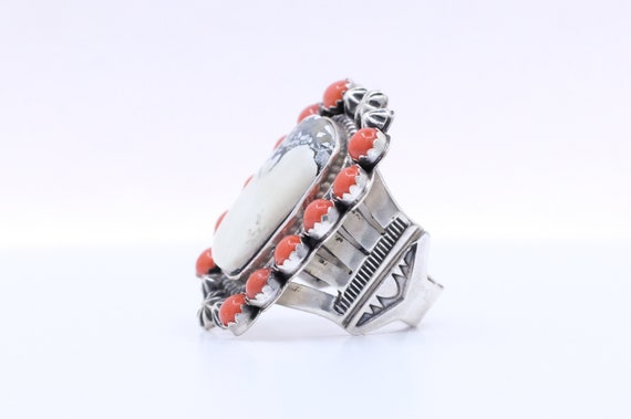 Sterling Silver Coral and White Buffalo Aaron Toa… - image 2