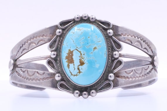 Sterling Silver Turquoise Fred Harvey Era Cuff Br… - image 1