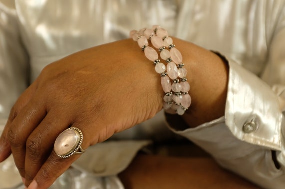 Sterling Silver and Rose Quartz Bracelet - image 10