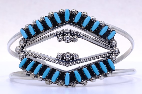 Sterling Silver Turquoise Petit Point Veronica Martza Zuni Cuff