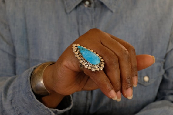 Sterling Silver Turquoise Greg Yazzie Navajo Ring - image 10