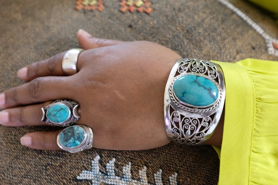 Sterling Silver Turquoise Balinese Ring - image 9
