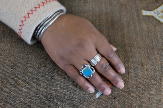 Sterling Silver Turquoise Filigree Ring - image 8