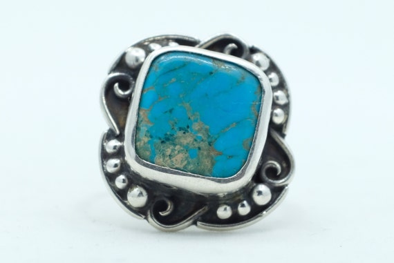 Sterling Silver Turquoise Filigree Ring - image 1
