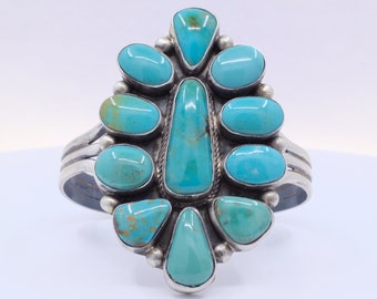 Sterling Silver Royston Turquoise Kathleen Chavez Navajo Cluster Cuff Bracelet