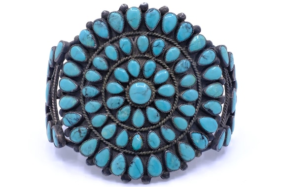 Skilled Rounded Stones! Vintage Native American Zuni Turquoise Inlay Sterling Silver Bracelet Skilled Rounded Stones! Vintage Native American Zuni Turquoise Inlay Sterling Silver Bracelet