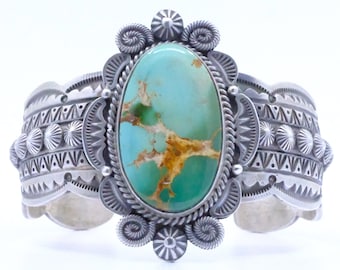 Sterling Silver Royston Turquoise M&R Calladitto Navajo Cuff Bracelet