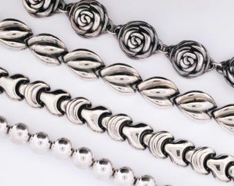 Taxco Simple Classic Sterling Silver Chain Link Bracelets