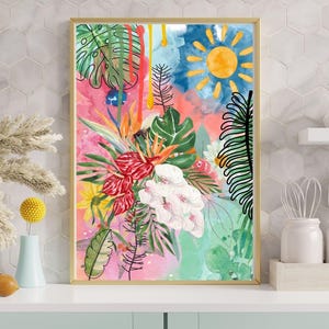 Botanischer Garten: Maximalistische abstrakte Kunst, Digitaldruck, kräftige bunte große moderne Kunst, lebendiges, vielseitiges Dekor, Sofort Download