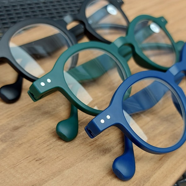 Ensemble de 3 lunettes de lecture, noir mat, bleu et vert. +1,00 +1,50 +2,00 +2,50 +3,00 +3,50. Verres ronds avec ressorts flexibles.