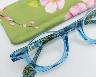 Reading Glasses - Round and squared light blue reading glasses of K-Eyes . +1.00 +1.50 +2.00 +2.50 +3.00 +3.50, Fashionable, modern eyewear