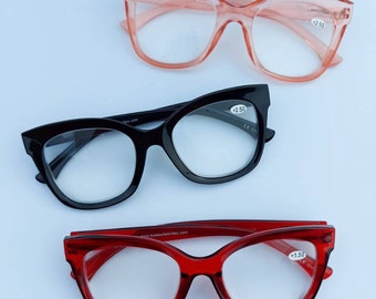 New collection 2022! Cat eye reading glasses, shiny black, red and soft pink frame. +1.00 +1.50 +2.00 +2.50 +3.00 +3.50
