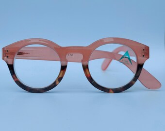 New! Round robust reading glasses pink/brown tortoise. Superb quality +1 +1.50 +2 +2.50 +3 +3.50 French design, fashionable, modern, stylish