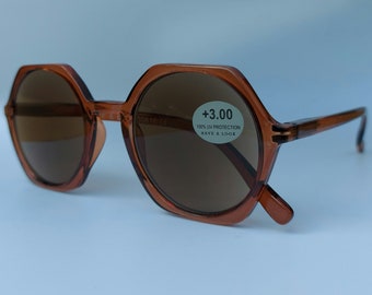 Nouveau! Grandes lunettes de lecture rondes avec force de lecture, lunettes de soleil de lecture, surdimensionnées, lunettes, gafas de lectura, mode vintage, lunettes de soleil sur ordonnance