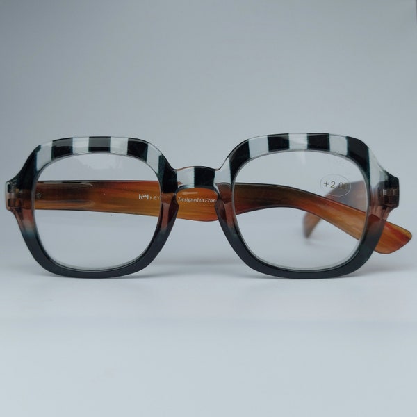 Nieuw! Luxe grote zwart/bruine leesbril van het Franse merk K-Eyes +1.00 +1.50 +2.00 +2.50 +3.00, large reading glasses, fashion statement