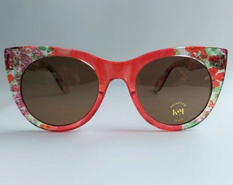 New! Red cat eye sunglasses with polarized lenses, red flowered sunglasses polarized 100% ultraviolet protection