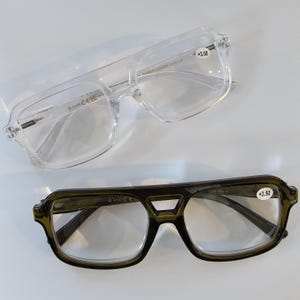 Leesbril Cooper, vintage look, groen en transparant, aviator reading glasses, lesebrille, gafas de lectura, oculos +1 +1.5 +2 +2.5 +3 +3.5