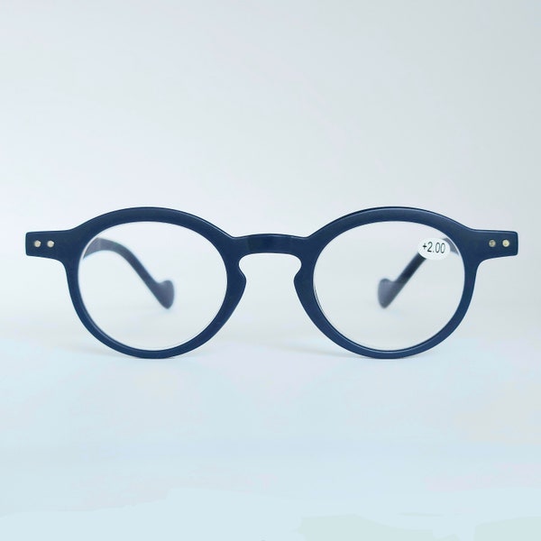 Matt Blue Reading Glasses - round glasses reading glasses. Reading strength possible in +1 +1.50 +2 +2.50 +3 +3.50. Ladies and men's glasses