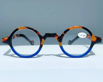 ¡Nuevo! Gafas de lectura redondas, color block, marrón habana mate y azul, gafas para mujer y hombre, montura, lectura +1,00 +1,50 +2,00 +2,50 +3,00 +3,50