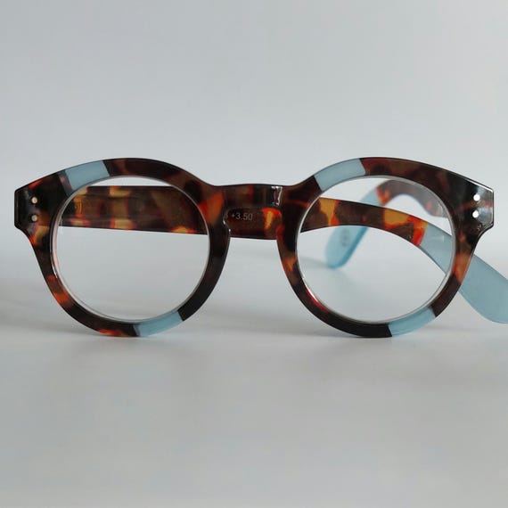 New! Round Robust Reading Glasses Light Blue/brown Tortoise  display picture 3
