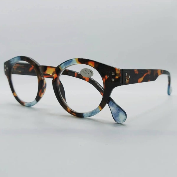 New! Round robust reading glasses light blue/brown tortoise. +1 +1.50 +2 +2.50 +3 +3.50 French design, fashionable, modern, stylish