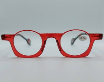 Red reading glasses, green feathers. Round and square in 1. Superb quality +1.00 +1.50 +2.00 +2.50 +3.00 +3.50 French design, fashionable