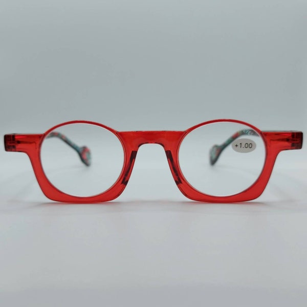 Red reading glasses, green feathers. Round and square in 1. Superb quality +1.00 +1.50 +2.00 +2.50 +3.00 +3.50 French design, fashionable