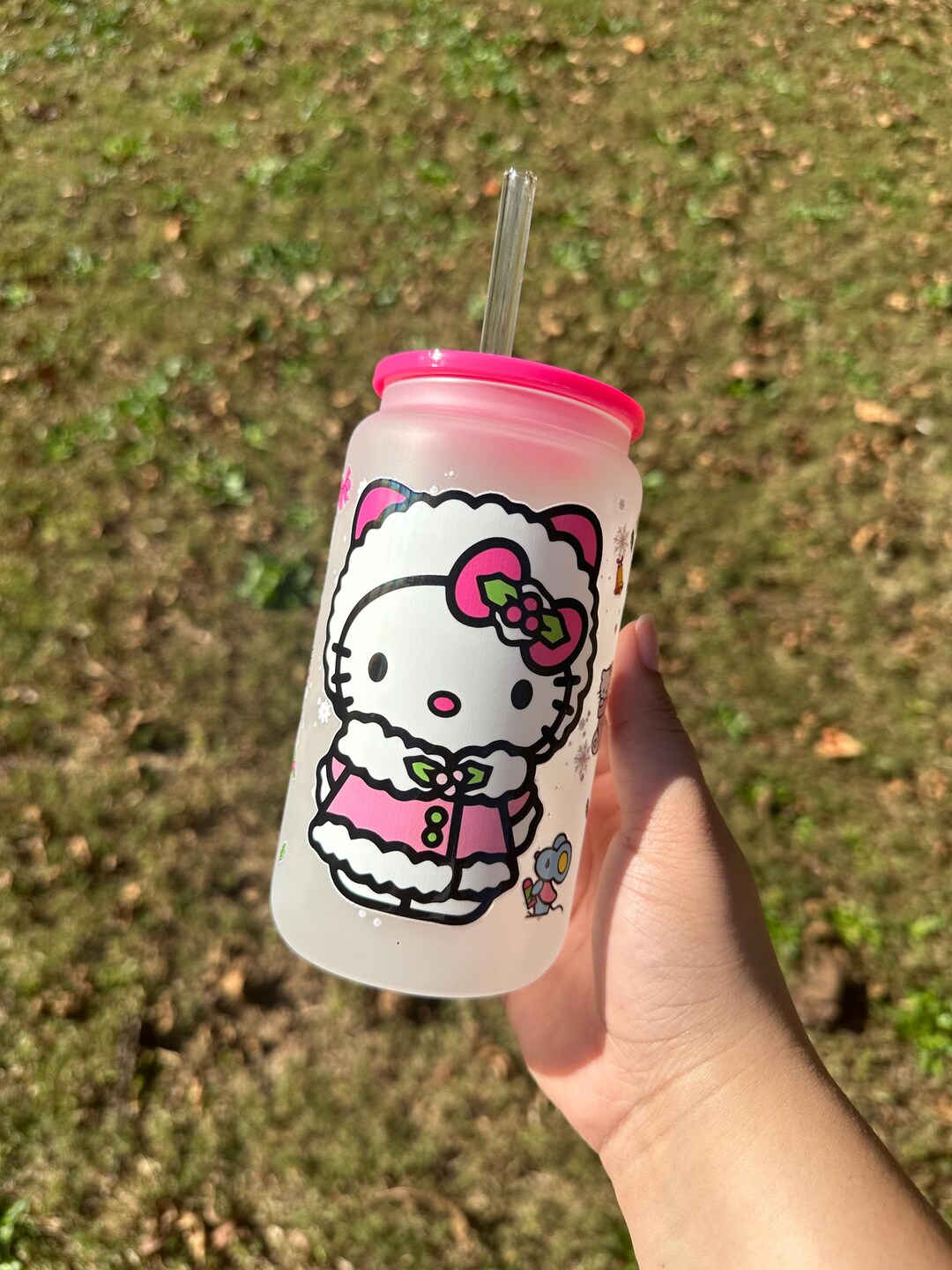 Hello Kitty Christmas Inspired 16oz Glass Cup Etsy