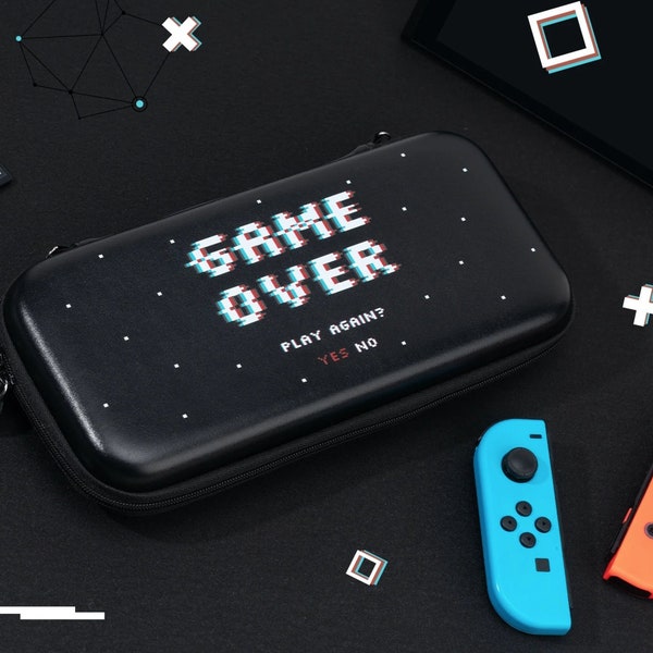 Game Over Series| Retro Arcade Space Cool Kids Boys Travel Storage Shells Wrist Shoulder Strap | Nintendo Switch Standard Lite OLED (Black)