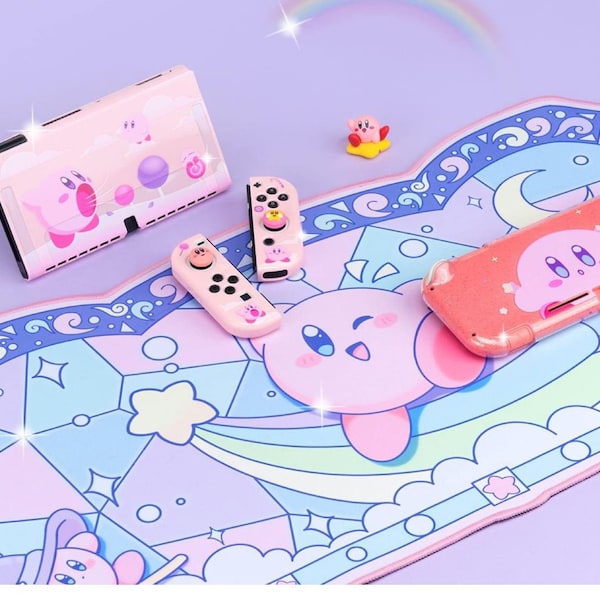 Nintendo Switch OLED Kirby Bundle | Cute Kawaii Anime Smash Pink Pastel White Carry Case Cover Thumb Grips | Protective Travel Accessory Set