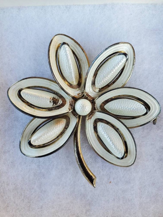 Vintage Norwegian Sterling Silver White Enamel Bro