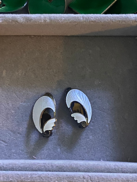 Finn Jensen pearl white enamel clip on earrings