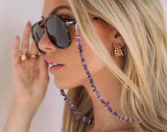 Amethyst Glasses Chain,Stone Beaded Sunglasses Strap Chakra Eyeglass Holder around Neck,Fashion Glasses Chain For Girls/Women.SS-WYJ1245