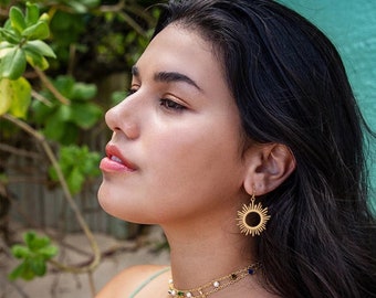 18K Gold Plated Sun Hoop Earring，Sun Dangle Drop Earrings for Women，Boho Beach Simple Jewelry,Statement Design.SS-ER403
