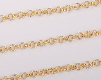 3.2FT 18K Gold Plated Round Chains,Double Row Chain,4mm Round Cable Chain Bulk,Rolo Chain,Oval Link Chain For Necklace Jewelry,SS-JA1637-YS