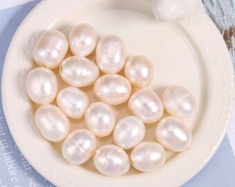 10Pcs Loose Pearl,2.5mm Large Hole Pearl Loose Pearl,Rice Pearl,12-13mm Natural Fershwater Pearl,Jewelry,Pearl Beads,White Pearl.SS-DK114