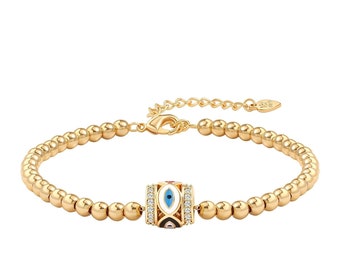 Gold Bead Bracelet,3mm Ball Bead Bracelets,Evil Eye Bracelet,Stacking Bracelets,18k Gold Plated Ball Chain Bracelet For Women,SS-HL624