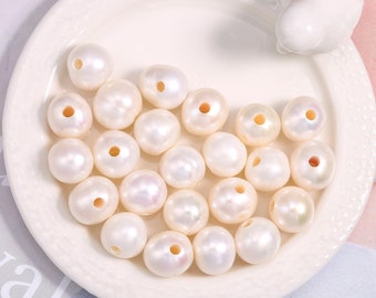 10Pcs White Pearls,Natural Fershwater Potato Pearl,11-12mm Loose Pearl,2.5mm Large Hole Pearl,DIY Pearl Jewelry,Jewelry Making.SS-DK179